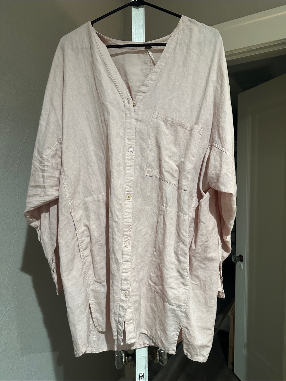 Free People Pale Pink Linen Button-Front Tunic
